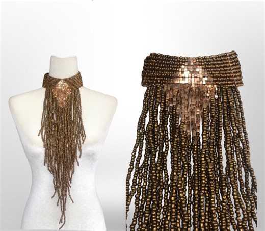 Gold Beaded Bib Necklace - Etsy