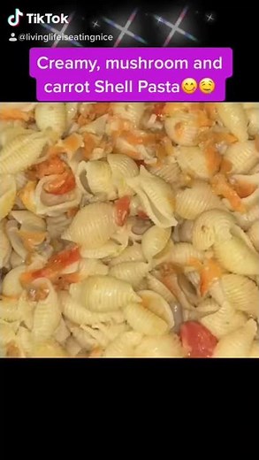 Cooking Shell Pasta in a creamy, mushroom and carrot mix🤤