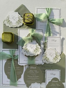 Green French Elegant Chateau, Romantic Wedding in France, Handmade Wedding Invitation Sets, Cotton Paper Invitations, Monogram, Wax Seals - Etsy