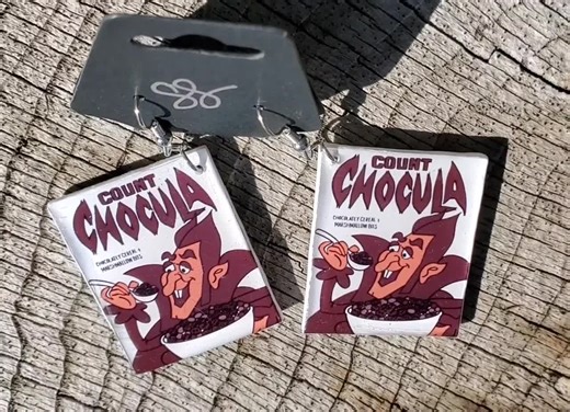 Halloween Cereal -inspired by Count Chocula Vintage Cereal Box Design Wooden Dangle Earrings - Etsy