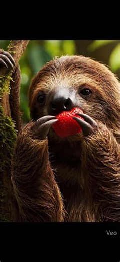 Cute sloth eating strawberry 🍓🦥