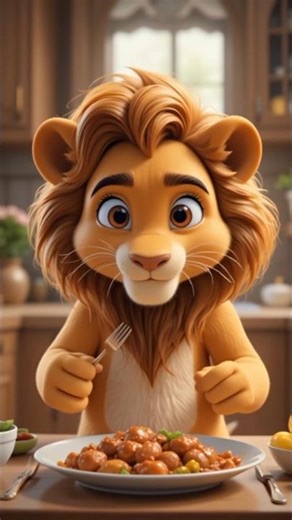 Cute lion eat meet food | jungle fairs #lioncartoon #animaleating #shorts