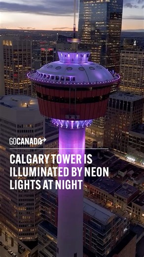 Go Canada on Instagram: "Illuminating the evening sky, the Calgary Tower is the centrepiece of the vibrant nightlife in Calgary. ⁠ ⁠ Reaching a height of 191 meters (627 feet), this towering structure is one of the most recognizable symbols in Calgary, Alberta. It provides a stunning 360-degree view of the city skyline, the majestic Rocky Mountains, and even farther destinations. ⁠ ⁠ Initially called the "Husky Tower," this landmark was constructed in 1968 to commemorate Canada's centennial cele