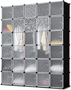 Tangkula Cube Storage Organizer, Cube Closet Shelves, DIY Plastic PP Closet Cabinet, Modular Bookcase, Large Storage Shelving with Doors for Bedroom, Living Room, Office (30-Cube)