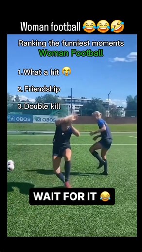 Global Sports Highlights on Instagram: "The post features a 16-second video compilation titled "Ranking the Funniest Moments in Woman Football," showcasing awkward plays like players colliding into goalposts (dubbed "double-kills") and accidental self-scores, overlaid with meme text for comedic effect. Key clips include a "friendship" moment where teammates unintentionally assist each other's goals, a slow-motion "what a hit" buildup, and generic bloopers from various women's soccer matches, emp