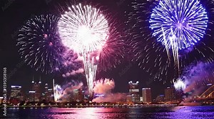 Independence Day Pyrotechnics at Waterfront Location: Celebratory Fireworks Display