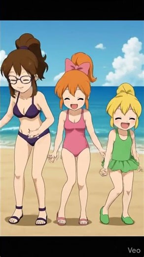 Anime chipettes are dancing by the shore
