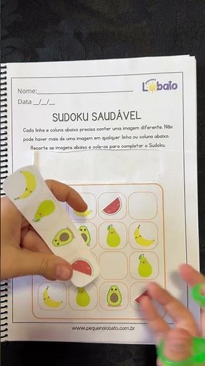 ATIVIDADE LÚDICA DE ALIMENTAÇÃO SAUDÁVEL COM RECORTE E COLE NO SUDOKU | PEQUENO LOBATO