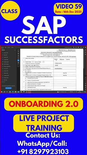 SAP SuccessFactors Onboarding 2 0 Training Online Class 59 16th Dec 2025 #sapsuccessfactorstraining