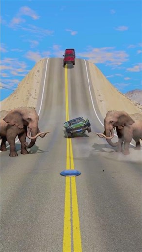 Big & Small American Cars VS Bollard Crash & Elephants in BeamNG.Drive