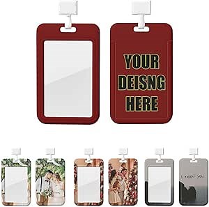 Custom ID Badge Holder, Personalized Your Own Card Holders, Double Print Waterproof with Neck Lanyard for Office Worker Men and Women, Maroon, Vertical