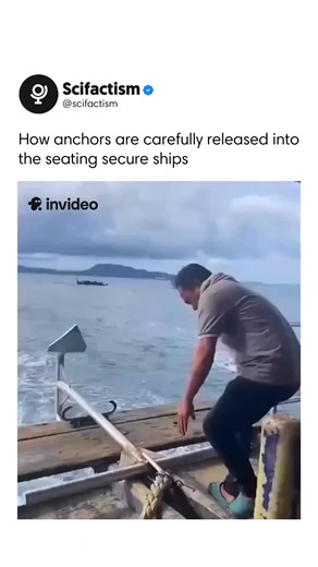 Scifactism on Instagram: "When an anchor drops into the ocean, it’s not just a heavy object sinking—it’s a controlled system built for precision and strength. The anchor is secured to its rope through reinforced shackles and chains that keep it steady as it descends. As the crew releases it, gravity pulls it downward, the rope following smoothly through the water until the anchor reaches the seafloor. There, its design takes over. The flukes dig into sand or rock while the rope pulls taut, allow