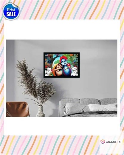 Radha Krishna Painting with Synthetic Photo Frame (Multicolor)