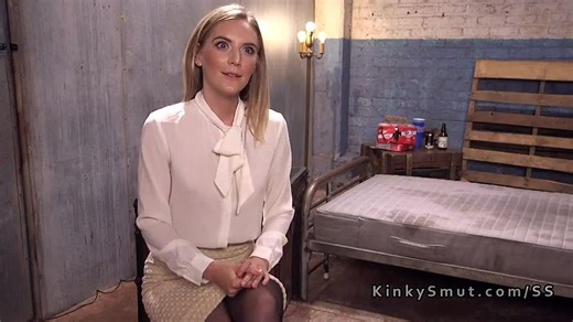 Blonde bdsm slave bound tight for brutal anal threesome pounding