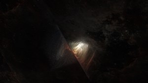 Download Flying through space by the glowing bright gas cloud for free