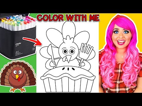 Color a Turkey & Pie on Thanksgiving Step-by-Step With Me | Ohuhu Markers | Color Along With Kimmi