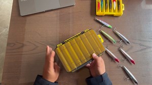 portable plastic lure storage box with transparent lid, double-sided design for space saving ，14 Slots (B1427)