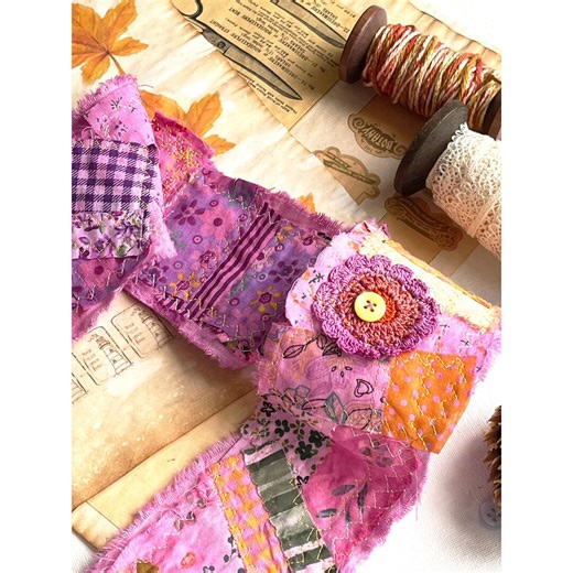 Textile Art Snippet Roll: Hand Dyed, Light Magenta and Golden Color Combination, Fabric Snippet Roll - Etsy