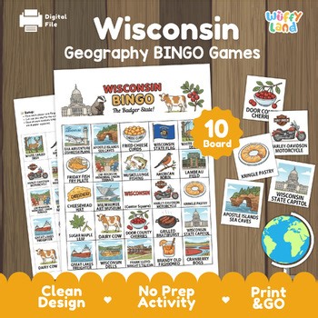 Wisconsin State Geography Bingo Game US States Research Social Studies Activity