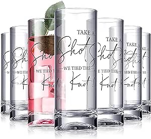 Sliner 48 Wedding Shot Tall Glasses Set,Take a Shot We Tied the Knot 2oz Acrylic Glasses with Heavy Base, Liquor Bottles Bulk for Newlyweds Bridal Shower Party Favors Souvenirs Gifts (Clear)