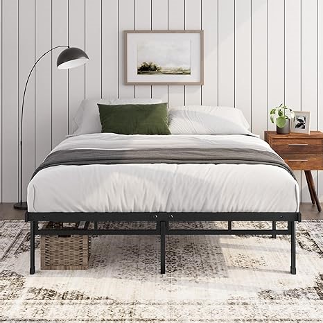 Zinus Justin Bett 140x200 cm - Höhe 36 cm mit Stauraum unter dem Bett - Metall Plattform Bettgestell - Schwarz