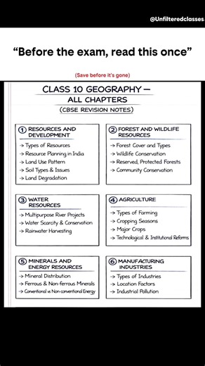 🗣️100% REVISION NOTES | CLASS 10 GEOGRAPHY ALL CHAPTERS | CBSE #shorts #unfilteredclasses