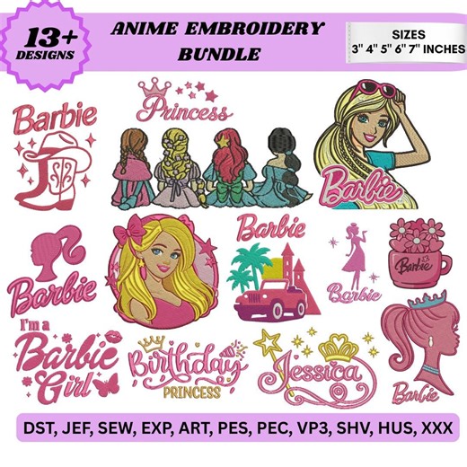 Cute Princess Machine Embroidery Design Barbie Embroidery Queen Girl Princess Embroidery Doll Face Embroidery Pink Barbie Silhouette-5 Sizes - Etsy