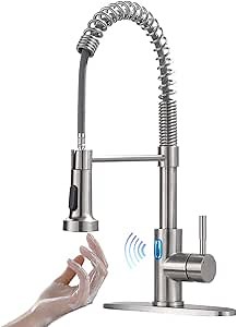 OWOFAN Touchless LED Light Kitchen Sink Faucet Pull Down Sprayer Smart Motion Sensor Activated Hands Free Single Handle Kitchen Faucet Brushed Nickel