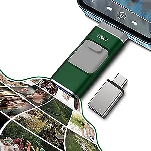 USB Flash Drive for Phone Photo Stick, 128GB Photostick Flash Drive for Android OTG Smart Phone Memory Stick Storage USB 3.0 Stick for Type-C Device (128GB, Green Photo Stick)