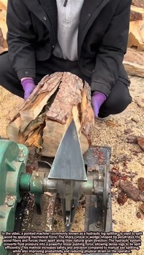 Hydraulic Log Splitter Using Wedge Force to Separate Wood Fibers Safely