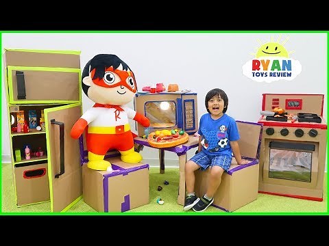 Ryan Pretend Play with Box Fort Kitchen Food Cooking!!!