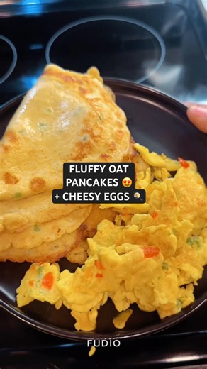 Fluffy Oat Pancakes with Cheesy Scrambled Eggs | Easy High-Protein Breakfast Recipe #breakfastideas