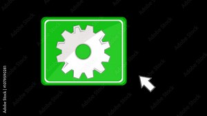video animation computer mouse cursor clicking on setting square shape button digital software, on a transparent background with alpha channel set to zero