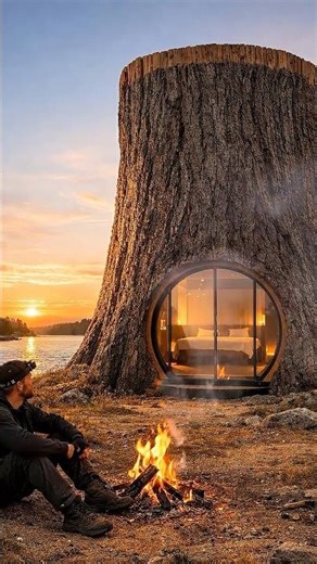 I Built a Secret Luxury Room Inside a Giant Tree Stump 🌳🔥 #survival #cabinadventure #asmrbuild