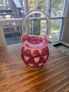 Fenton Country Cranberry Art Glass Basket - Etsy