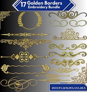 Luxury Gold Border Embroidery, Ornamental Corner Dividers, Vintage Frames, Decorative Machine Stitch Designs - Etsy