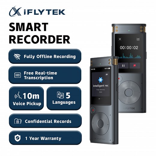 iFLYTEK Smart Recorder - Multi-language Smart Speech to text transcription Digital Voice Recorder/Full Offline Real-Time | Shopee Singapore