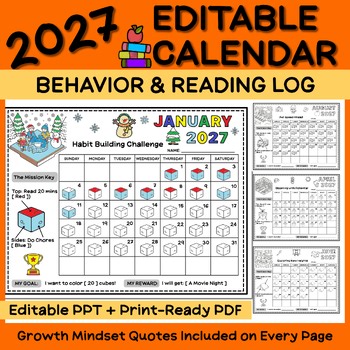 2027 Calendar Behavior Chart Reading Log Editable Parent Communication