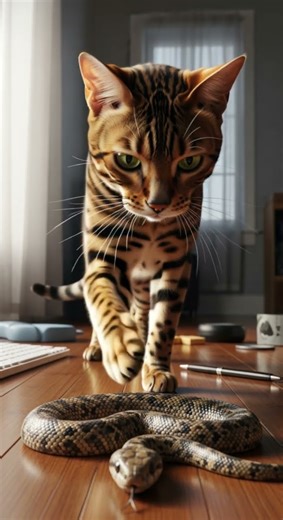 Funny! Cat lunges, snake like You serious? Unexpected twist in pet battle #Animals #Cats #Viral