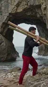​I Built a Cliff Shelter by the Ocean to Survive 😱 #PrimitiveTechnology