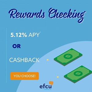 It's not just checking, it's rewarding! 💰 Put your hard-earned money to work for you and earn high yield OR cashback with an EFCU Financial Rewards Checking Account. Learn more about our Rewards Checking Account: https://bit.ly/4es82vq | EFCU Financial