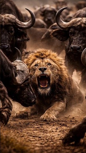 Lion Trapped by Buffalo Herd | When the Hunter Becomes the Hunted 🦁🐃