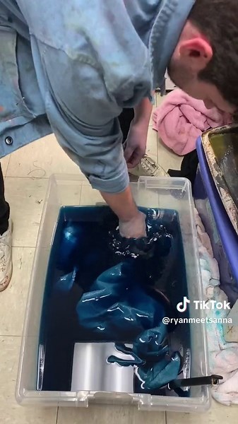 Tub dyeing with Dharma Fiber Reactive Procion dyes. The color recipes for these dresses were wild! We had to repeat this process 9 times since we had 9 dresses and 9 different colors. So much salt and water! #dyeingfabric #tiedyetutorial #dyeingtutorial #dharmatradingco #prociondyes #prociondye #theatre #costume #colortheory #trending #fyp