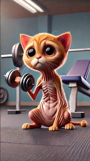 The skinny cat transforms into a muscular one #cat #animation #kitten