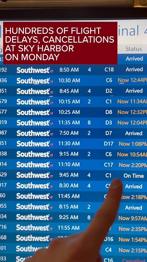 Check those flight plans! ✈ As of 9:40 a.m. Monday, Phoenix Sky Harbor International Airport is listing 500 delayed or cancelled flights. #abc15 #arizona #phoenix #travel #news #skyharbor