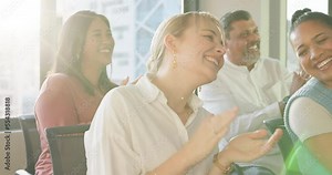 Audience applause, seminar and people at conference clapping for training workshop, presentation or trade show event. Team congratulations, group support meeting and crowd clap for tradeshow speech