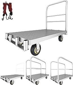 Platform Truck cart, Flatbed cart, 2200 pounds.with 6-inch Rotating Wheels Large Platform Suitable for Grocery Stores, garages, Offices, Storage Rooms (Silver) (35.4 x 23.6 inch Two Side)