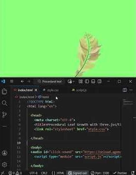 How to create this Procedural Leaf Growth by using HTML,CSS and JAVASCRIPT in VS code.