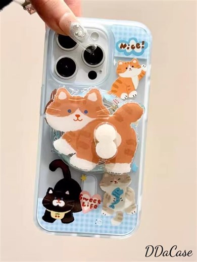 Case With Cute Cartoon Cats Transparent Protective Cover With Built-in 360 Magnetic Rotating Stand for iPhone 15 / 16 / 17 Pro Max, - Etsy
