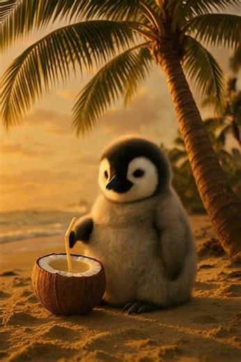 (Review)🐧 Penguin Drinks Coconut Water at the Beach 🏝️🥥 Cute & Funny Penguin Shorts